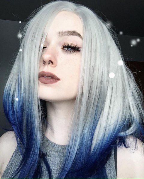 Wonmen S Wig Short Long Hair Front Lace Wig Gery Omber Blue Fiber
