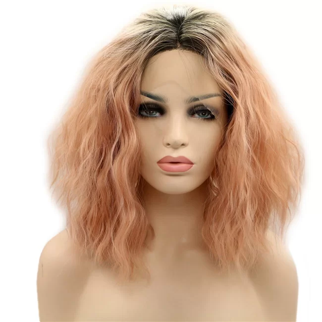 Fashion Wig Short hair front lace long hair Mixed Pink Kinky Curly Synthetic wig12 HD Lace WigsHair BundlesGlueless WigsCrochet hair extensions OUOHAIR
