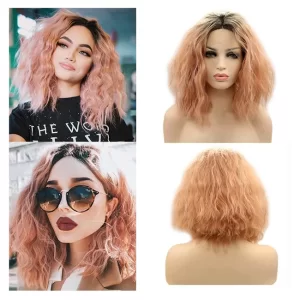 Fashion Wig Short hair front lace long hair Mixed Pink Kinky Curly Synthetic wig32 HD Lace WigsHair BundlesGlueless WigsCrochet hair extensions OUOHAIR