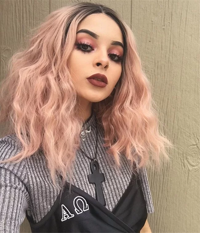 Fashion Wig Short hair front lace long hair Mixed Pink Kinky Curly Synthetic wig324 HD Lace WigsHair BundlesGlueless WigsCrochet hair extensions OUOHAIR