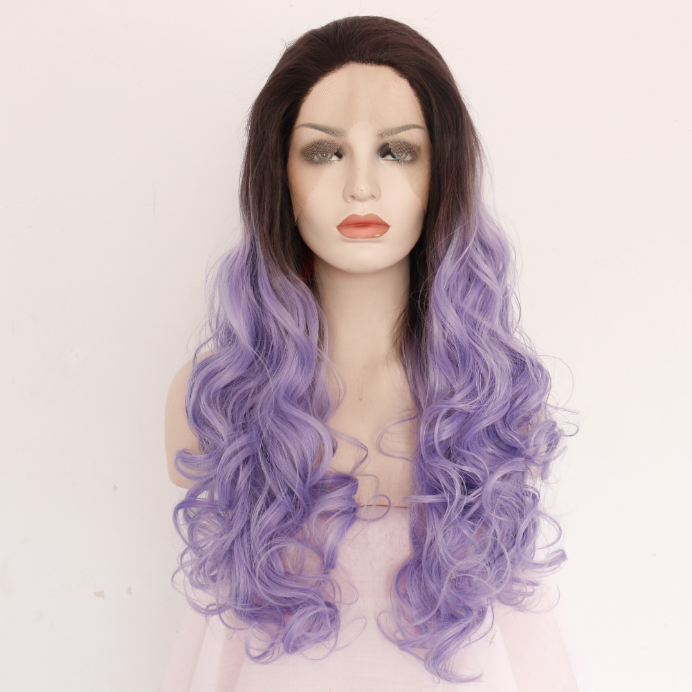 Women S Wig Fashion Lace Long Natural Wavy Black Purple Women S Wig Fashion Lace Long Natural Wavy Black Purple Synthetic Fiber Human Hair Wigs Extensions Cosplay Ouo