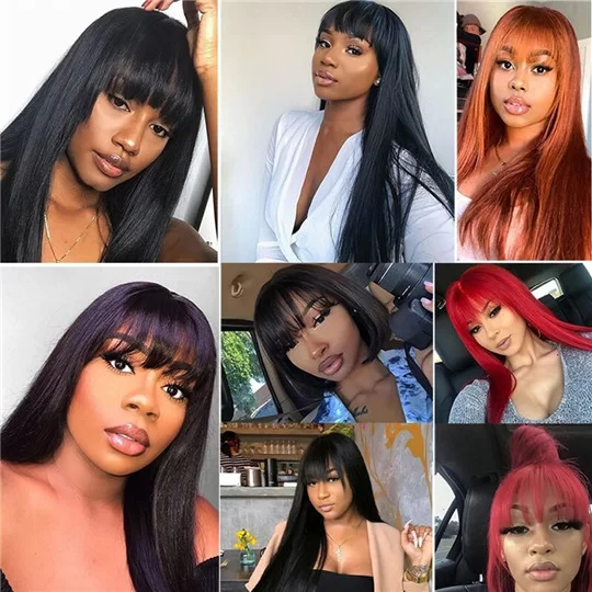 100StraightHumanHairWigWithBangsGluelessShortBobHumanHairWigsForWomenCheap01 1 HD Lace WigsHair BundlesGlueless WigsCrochet hair extensions OUOHAIR