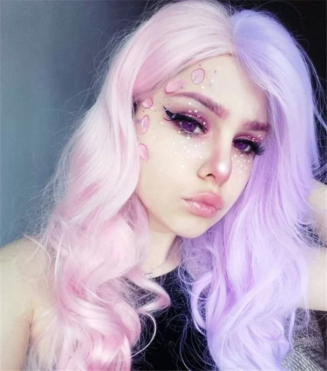 Half Pink And Half Purple Wig01 HD Lace WigsHair BundlesGlueless WigsCrochet hair extensions OUOHAIR