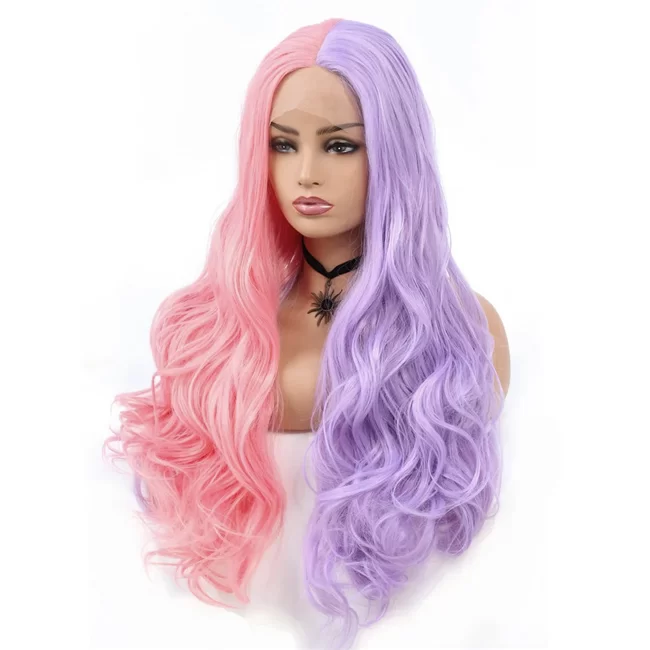 Half Pink And Half Purple Wig02 HD Lace WigsHair BundlesGlueless WigsCrochet hair extensions OUOHAIR