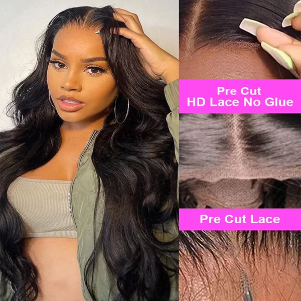 BodyWaveGluelessHDLaceFrontHumanHairWigsForWomenPrePluckedHDLaceWig 2 HD Lace WigsHair BundlesGlueless WigsCrochet hair extensions OUOHAIR
