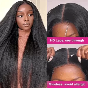 KinkyStraight4x4HDTransparentLaceFrontHumanHairWigsGluelessWearAndGoKinkyStraight HD Lace WigsHair BundlesGlueless WigsCrochet hair extensions OUOHAIR