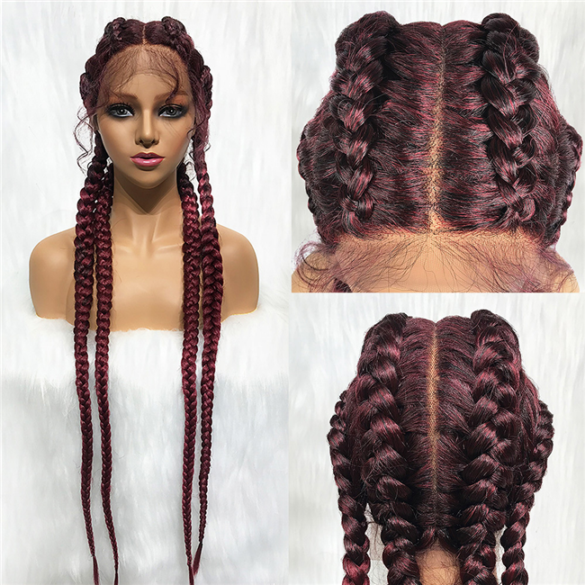 4strand Braids lace wig long synthetic Braids Wig10 HD Lace WigsHair BundlesGlueless WigsCrochet hair extensions OUOHAIR
