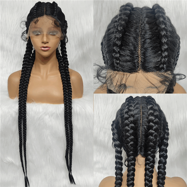 4strand Braids lace wig long synthetic Braids Wig13 HD Lace WigsHair BundlesGlueless WigsCrochet hair extensions OUOHAIR