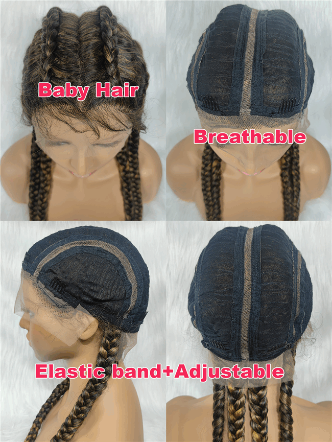 4strand Braids lace wig long synthetic Braids Wig6 HD Lace WigsHair BundlesGlueless WigsCrochet hair extensions OUOHAIR