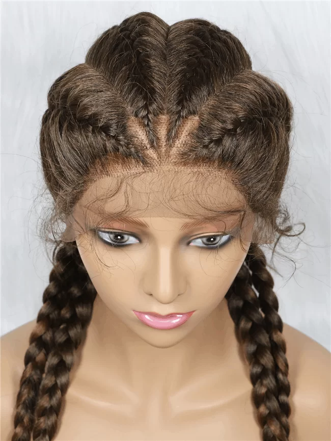 4strand big Braids lace wig short synthetic Braids Wig8 HD Lace WigsHair BundlesGlueless WigsCrochet hair extensions OUOHAIR