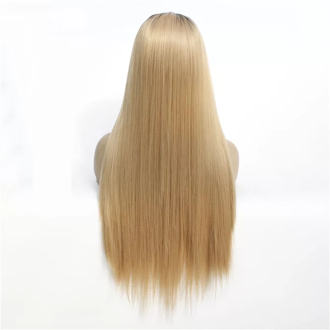 Black Gradient Gold Front Lace Wig Synthetic Straight Hair2 HD Lace WigsHair BundlesGlueless WigsCrochet hair extensions OUOHAIR