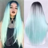 Black Omber Light Blue Straight Synthetic Wig HD Lace WigsHair BundlesGlueless WigsCrochet hair extensions OUOHAIR