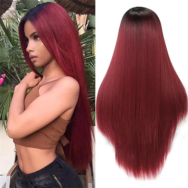 Black Omber Red Straight Synthetic Wig HD Lace WigsHair BundlesGlueless WigsCrochet hair extensions OUOHAIR