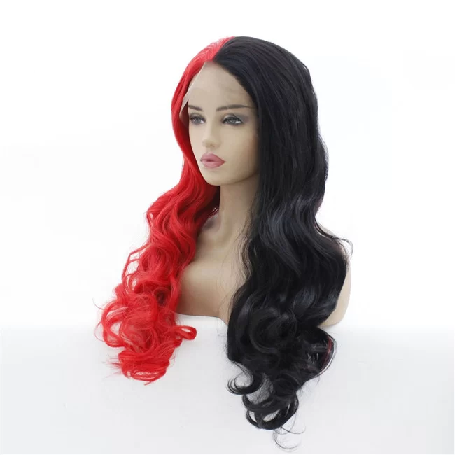 Black and Red Synthetic Lace Front straight Cosplay WigA01 HD Lace WigsHair BundlesGlueless WigsCrochet hair extensions OUOHAIR