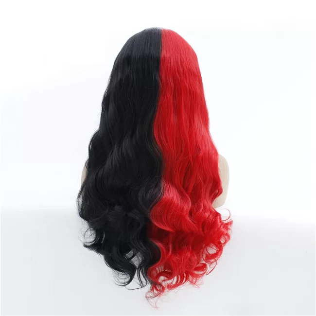 Black and Red Synthetic Lace Front straight Cosplay WigA013 HD Lace WigsHair BundlesGlueless WigsCrochet hair extensions OUOHAIR