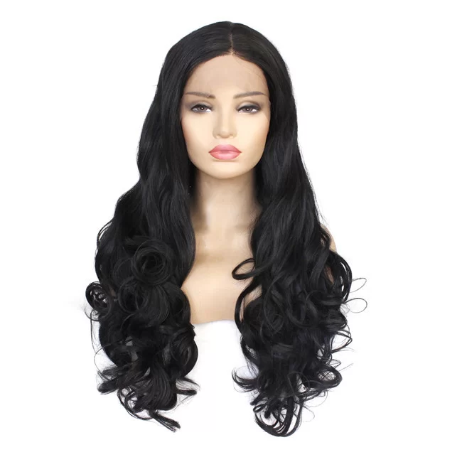 Black fashionable long wave synthetic lace front wig HD Lace WigsHair BundlesGlueless WigsCrochet hair extensions OUOHAIR