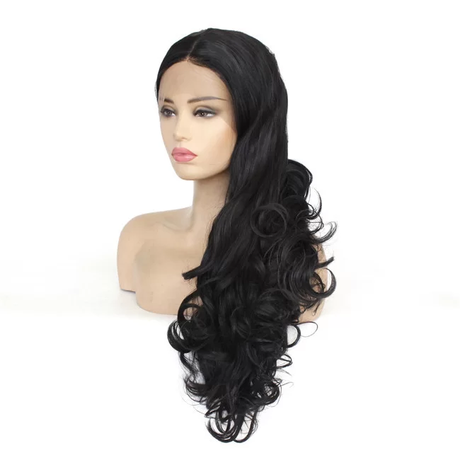 Black fashionable long wave synthetic lace front wig3 HD Lace WigsHair BundlesGlueless WigsCrochet hair extensions OUOHAIR