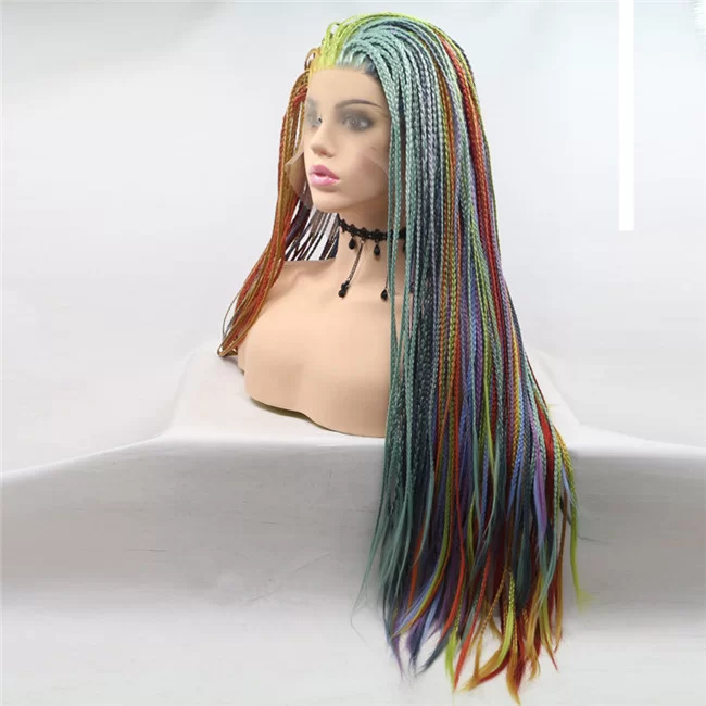 Colourful Braid Lace Front Wig Long Braids Wigs for Cosplay Wig HD Lace WigsHair BundlesGlueless WigsCrochet hair extensions OUOHAIR