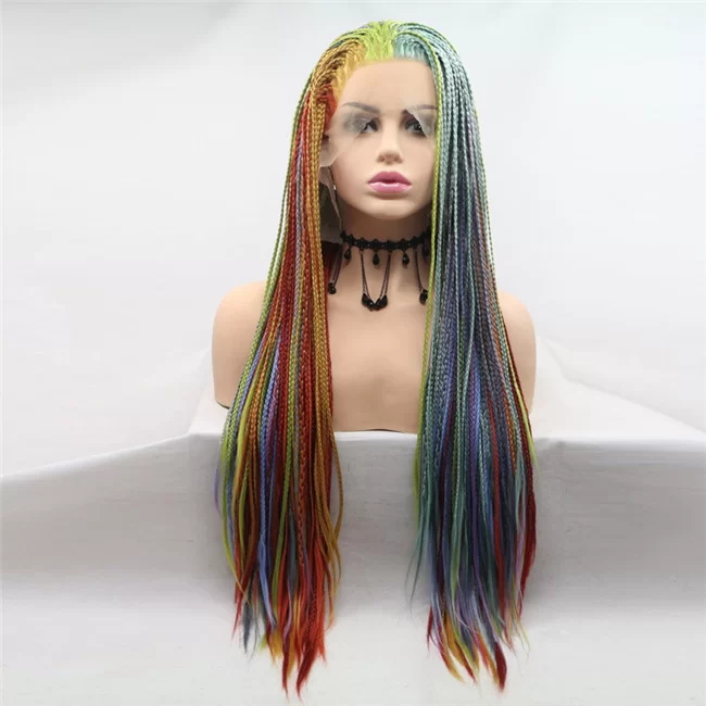 Colourful Braid Lace Front Wig Long Braids Wigs for Cosplay Wig2 HD Lace WigsHair BundlesGlueless WigsCrochet hair extensions OUOHAIR