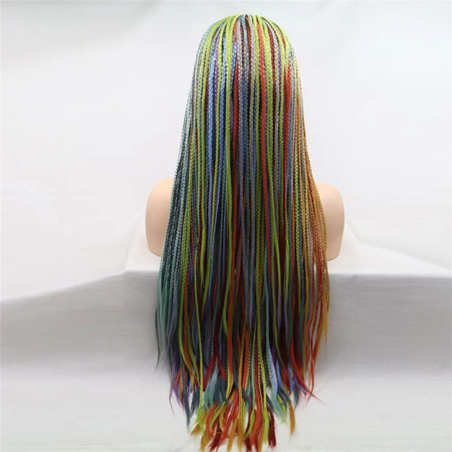 Colourful Braid Lace Front Wig Long Braids Wigs for Cosplay Wig3 HD Lace WigsHair BundlesGlueless WigsCrochet hair extensions OUOHAIR