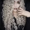 European and American fashion Gray Curly Long Synthetic Frontal Lace Wig4 HD Lace WigsHair BundlesGlueless WigsCrochet hair extensions OUOHAIR
