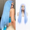 Fashion Lace Front Wig Straight Hair Light Blue Cosplay Synthetic Wig2 HD Lace WigsHair BundlesGlueless WigsCrochet hair extensions OUOHAIR