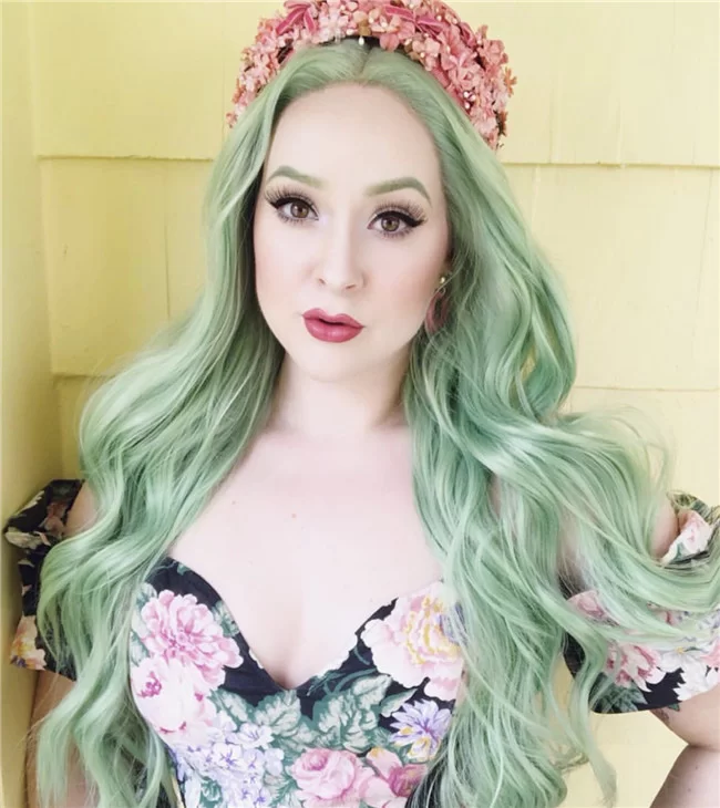 Fashionable synthetic wig mint green long hair Amazon hot selling item1 HD Lace WigsHair BundlesGlueless WigsCrochet hair extensions OUOHAIR