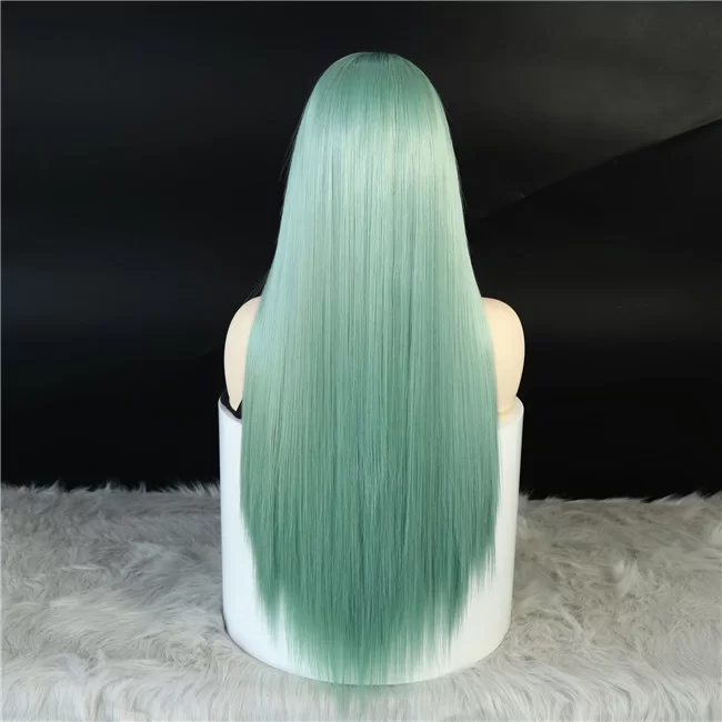 Fashionable synthetic wig mint green long hair Amazon hot selling item2 HD Lace WigsHair BundlesGlueless WigsCrochet hair extensions OUOHAIR