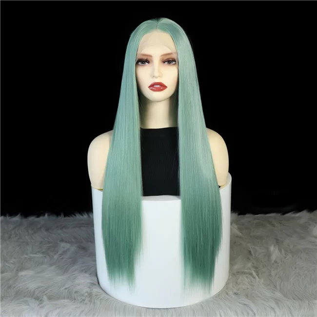 Fashionable synthetic wig mint green long hair Amazon hot selling item3 HD Lace WigsHair BundlesGlueless WigsCrochet hair extensions OUOHAIR