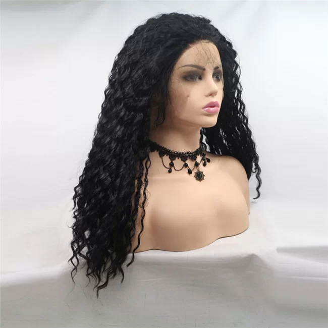 Front lace long Synthetic curly hair Amazon hot selling African black wigs HD Lace WigsHair BundlesGlueless WigsCrochet hair extensions OUOHAIR