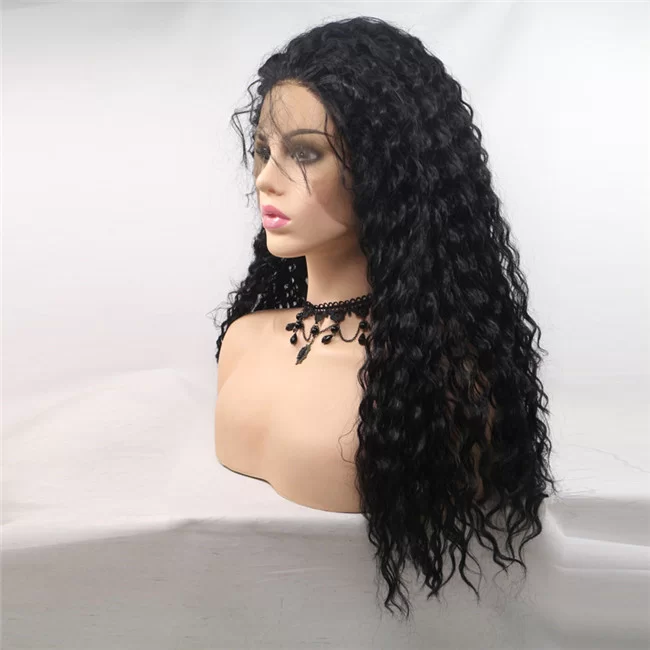 Front lace long Synthetic curly hair Amazon hot selling African black wigs2 HD Lace WigsHair BundlesGlueless WigsCrochet hair extensions OUOHAIR