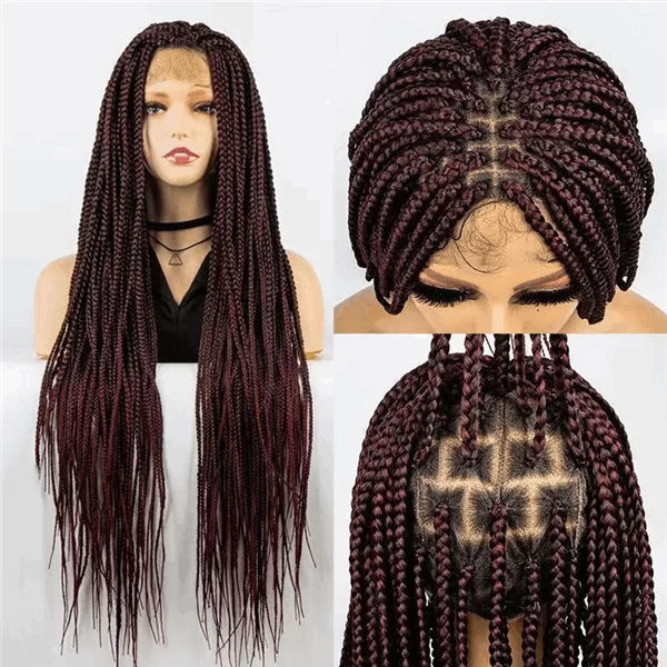 Full lace wig 3strand braid synthetic fiber mixed color braids wigs ouohair1 HD Lace WigsHair BundlesGlueless WigsCrochet hair extensions OUOHAIR