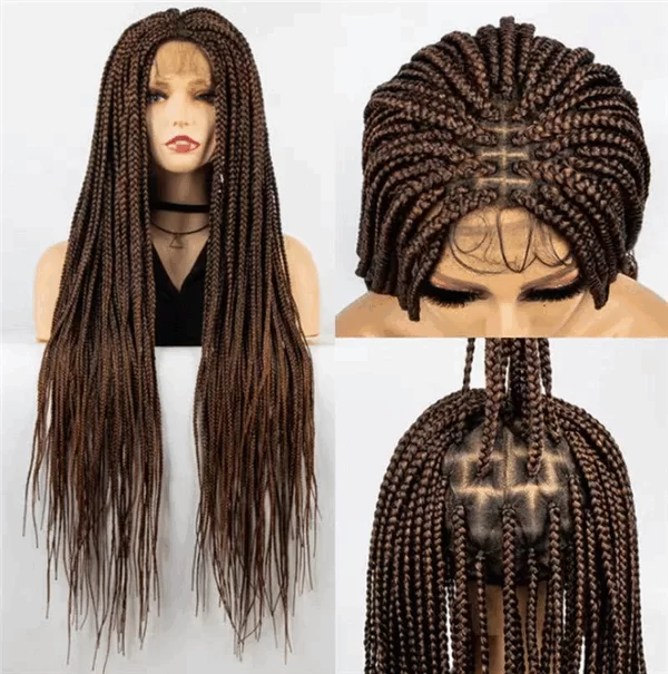 Full lace wig 3strand braid synthetic fiber mixed color braids wigs ouohair6 HD Lace WigsHair BundlesGlueless WigsCrochet hair extensions OUOHAIR