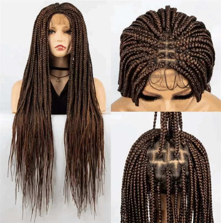 Full lace wig 3strand braids Knotless Braided Wig synthetic fiber ouohair1 HD Lace WigsHair BundlesGlueless WigsCrochet hair extensions OUOHAIR