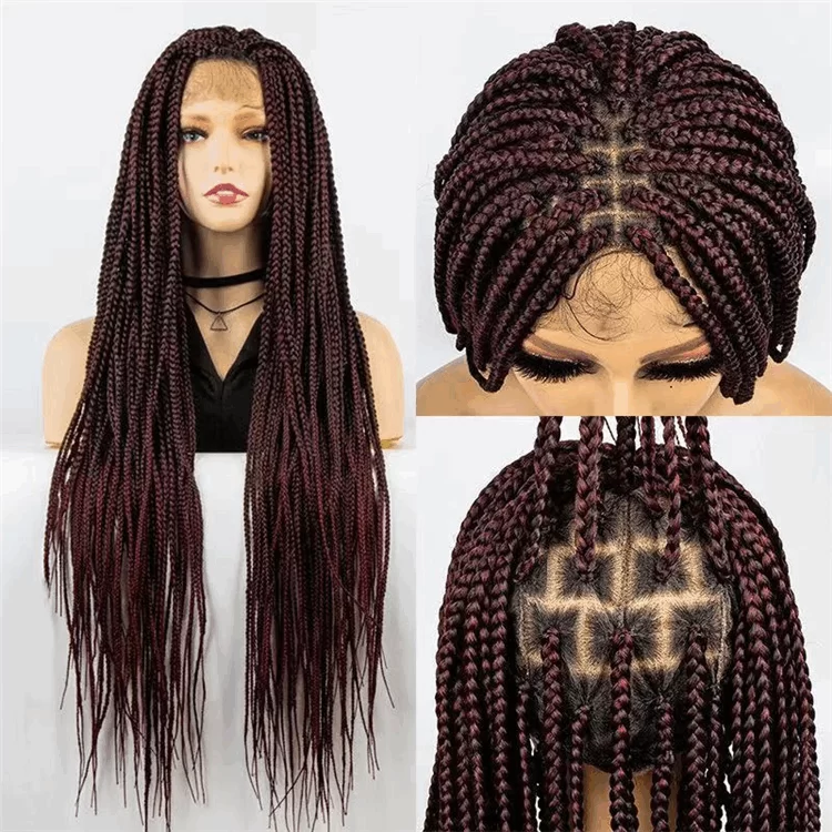 Full lace wig 3strand braids Knotless Braided Wig synthetic fiber ouohair2 HD Lace WigsHair BundlesGlueless WigsCrochet hair extensions OUOHAIR