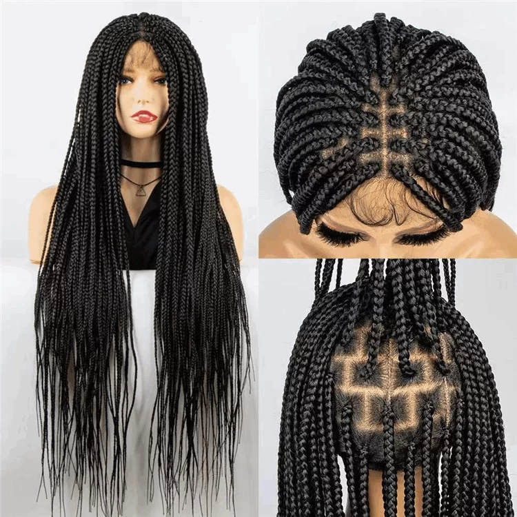 Full lace wig 3strand braids Knotless Braided Wig synthetic fiber ouohair5 HD Lace WigsHair BundlesGlueless WigsCrochet hair extensions OUOHAIR