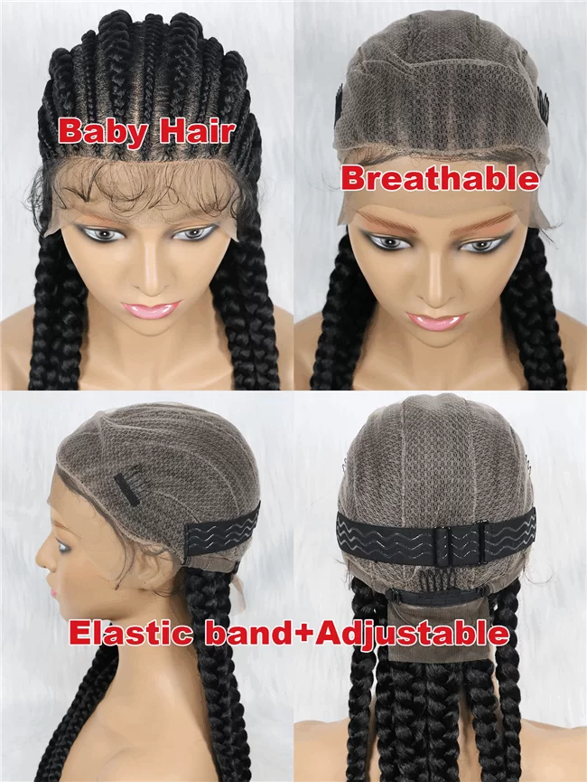 Full lace wig 6strand long lace synthetic Braids Wig1 HD Lace WigsHair BundlesGlueless WigsCrochet hair extensions OUOHAIR
