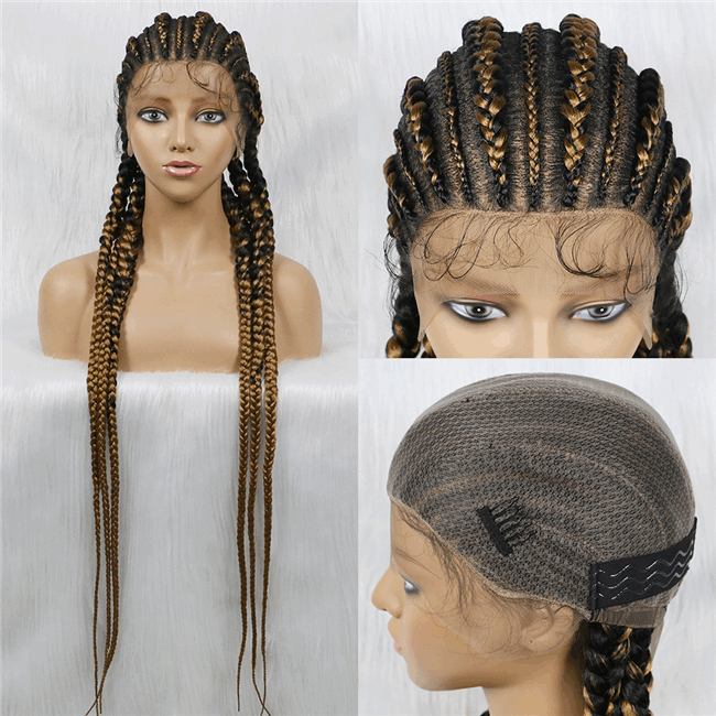 Full lace wig 6strand long lace synthetic Braids Wig3 HD Lace WigsHair BundlesGlueless WigsCrochet hair extensions OUOHAIR