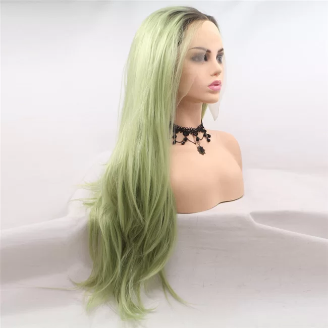 Gradient Black Mixed Green Wig Front Lace Synthetic WIg Hot Selling HD Lace WigsHair BundlesGlueless WigsCrochet hair extensions OUOHAIR