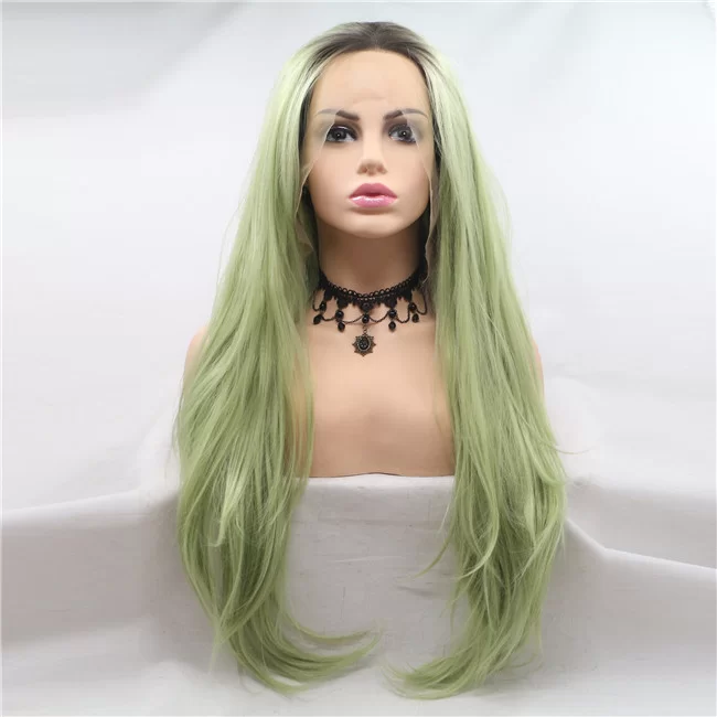 Gradient Black Mixed Green Wig Front Lace Synthetic WIg Hot Selling2 HD Lace WigsHair BundlesGlueless WigsCrochet hair extensions OUOHAIR