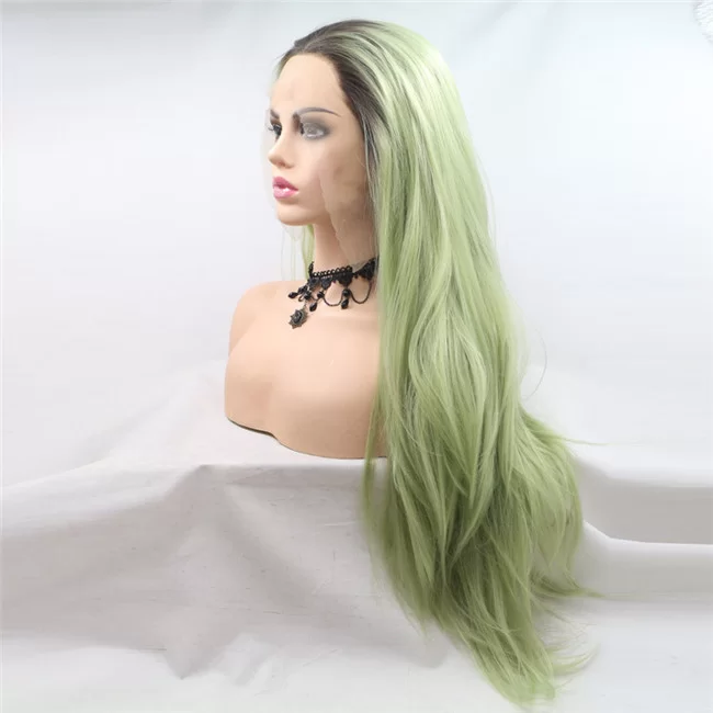 Gradient Black Mixed Green Wig Front Lace Synthetic WIg Hot Selling3 HD Lace WigsHair BundlesGlueless WigsCrochet hair extensions OUOHAIR
