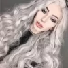 Gray Long Wavy Synthetic Lace Front Wig1 HD Lace WigsHair BundlesGlueless WigsCrochet hair extensions OUOHAIR
