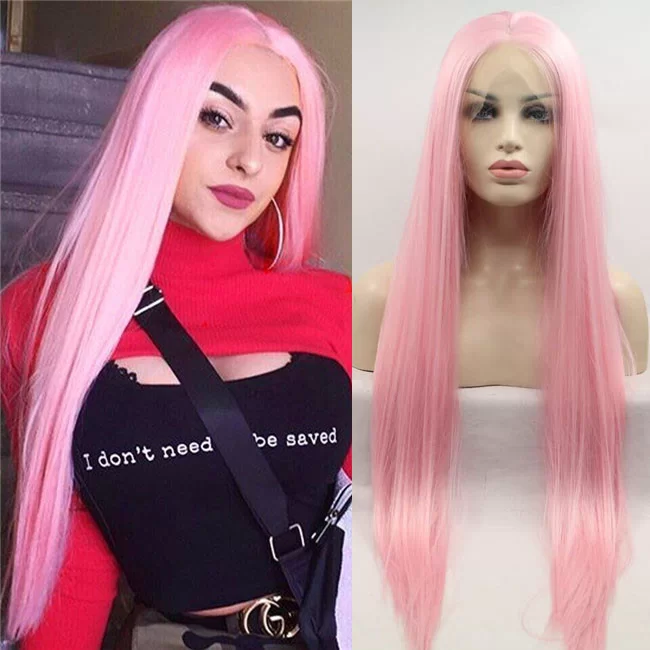 Hot selling fashionable womens wigs pink long straight hair Amazon synthetic fiber front lace3 HD Lace WigsHair BundlesGlueless WigsCrochet hair extensions OUOHAIR