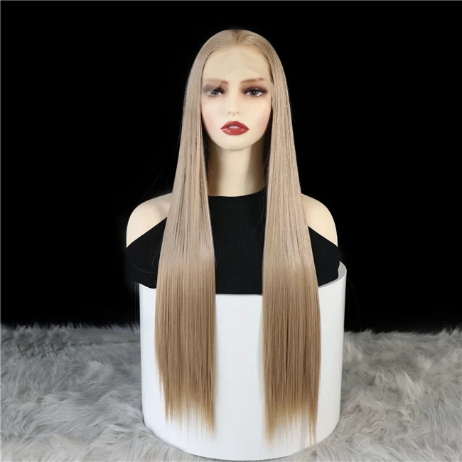 Long Natural Straight Light Brown Wig Middle Part Synthetic Wig2 HD Lace WigsHair BundlesGlueless WigsCrochet hair extensions OUOHAIR
