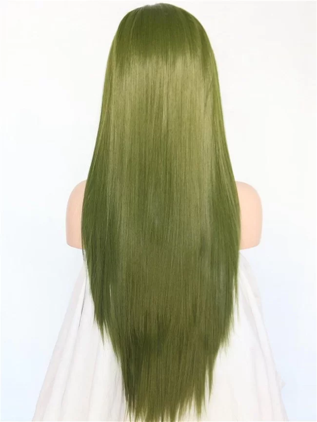 Matcha Green Long Straight Synthetic Lace Front Wig1 HD Lace WigsHair BundlesGlueless WigsCrochet hair extensions OUOHAIR