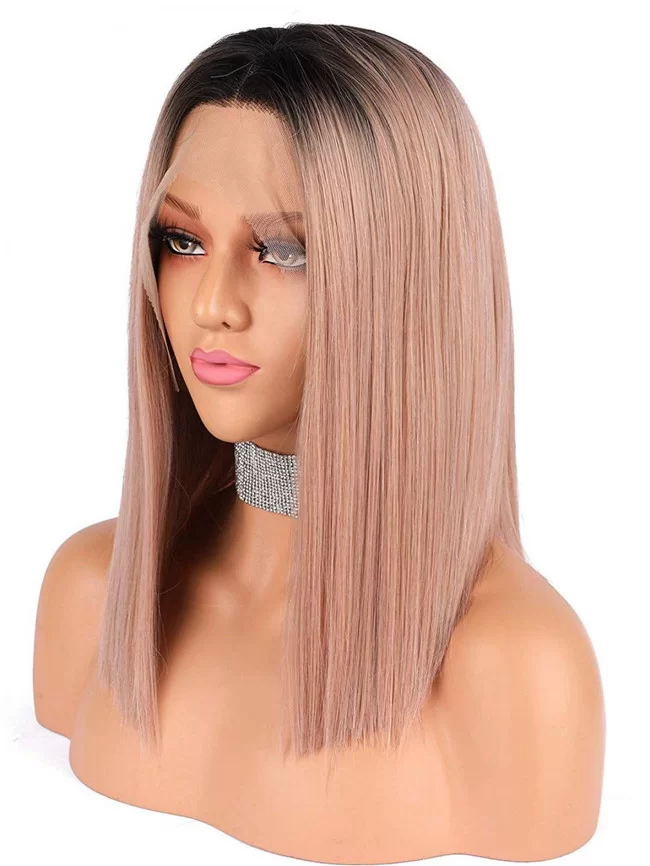 Omber short Bob Peach lace front synthetic wig HD Lace WigsHair BundlesGlueless WigsCrochet hair extensions OUOHAIR