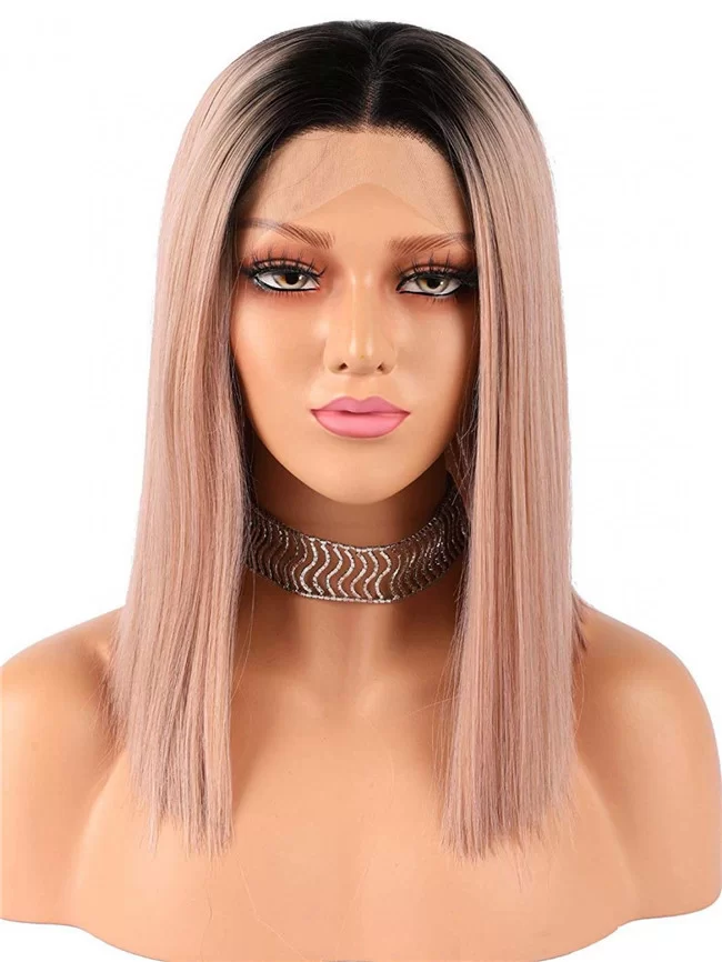 Omber short Bob Peach lace front synthetic wig3 HD Lace WigsHair BundlesGlueless WigsCrochet hair extensions OUOHAIR