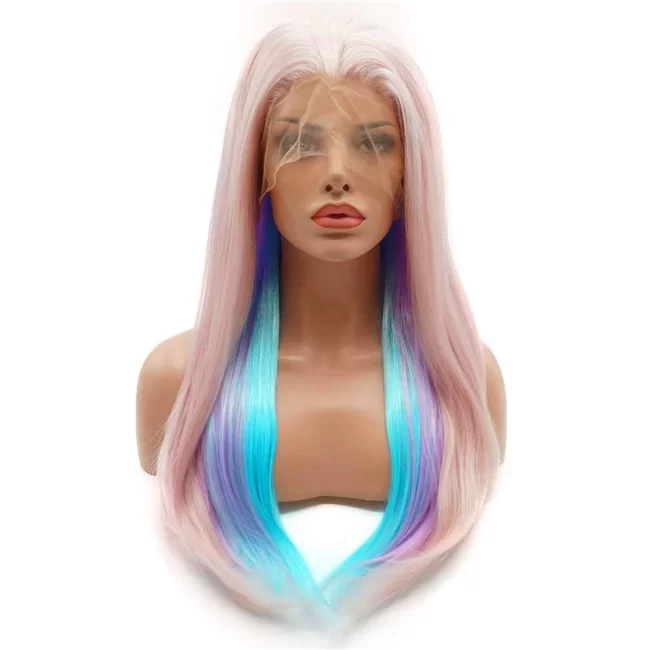 Pastel Colorful Waistlength Straight Synthetic Lace Wig2 HD Lace WigsHair BundlesGlueless WigsCrochet hair extensions OUOHAIR