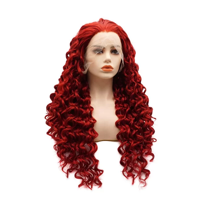 Red Deep Wave Lace Front for Women Free Part Synthetic Costume Cosplay Wigs Daily Wear Wig HD Lace WigsHair BundlesGlueless WigsCrochet hair extensions OUOHAIR