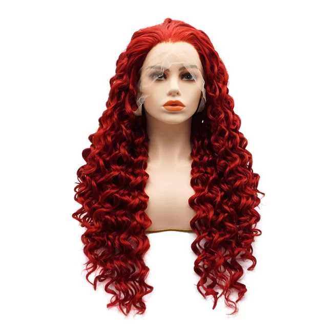 Red Deep Wave Lace Front for Women Free Part Synthetic Costume Cosplay Wigs Daily Wear Wig2 HD Lace WigsHair BundlesGlueless WigsCrochet hair extensions OUOHAIR